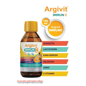 Immun C Şurup ( Kara Mürver, C Vitamini, Çinko, Kuersetin, Laktoferrin, Üzüm ) 150 ml - Karışık Meyve Aromalı