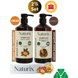 2'li Tuzsuz Argan Yağlı Şampuan + Keratin Şampuan 600 ml Bitkisel Şampuan Paraben Içermez