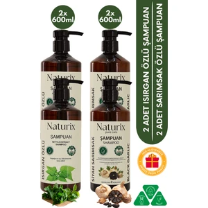 Kepeğe Karşı Süfatsız Isırgan Otu Özlü Şampuan 2 x 600ML + Kokusuz Siyah Sarımsak Şampuanı 2 x 600ML