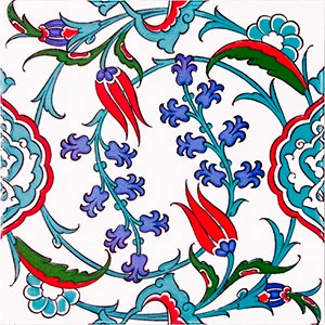 Armada Çini 20x20 Cm Ac 5 İznik Dönence Çiçek Desenli Çini Karo