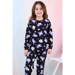 %100 Pamuk Süprem Penye Kumaş Uzun Kollu Bisiklet Yaka Kız Çocuk Pijama Takımı 3-13 Yaş