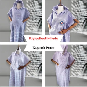 Kişiye Özel Baskılı Kapüşonlu Plaj Pançosu | Isim Yazılı Pamuklu Havlu Poncho |unisex Peştamal Kumaş