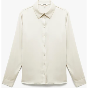 Klasik Yaka Düğmeli Uzun Kollu Saten Gömlek