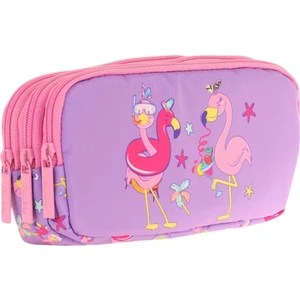 Kids Pembe Mor, Flamingolar, Kız Çocuk Üç Gözlü Okul Kalem Çantası - L8240