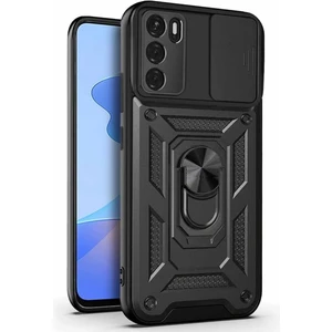 Oppo A16 Uyumlu Kılıf Kamera Korumalı Sürgülü Yüzüklü Armor Military Tank Zırhlı