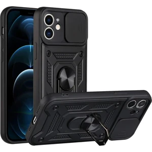 Apple iPhone 11 Uyumlu Kılıf Kamera Korumalı Sürgülü Yüzüklü Armor Military Tank Zırh