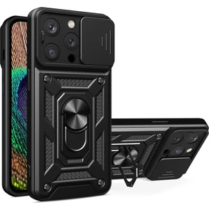 Apple iPhone 15 Pro Max Kılıf Kamera Korumalı Sürgülü Yüzüklü Armor Military Tank Kapak