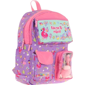 Kız Çocuk Peluş Flamingolu Ilkokul Okul Sırt Çantası - Mor Pembe - L5240