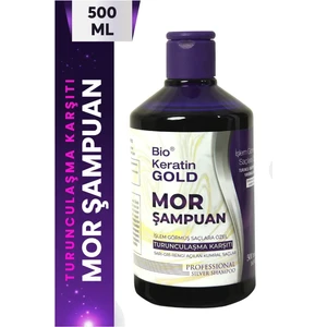 Bio Keratin Gold Mor Şampuan - Boyalı Saçlar İçin Turunculaşma Karşıtı ve Renk Koruyucu, 500 ml, Bitkisel Formül, Paraben İçermez