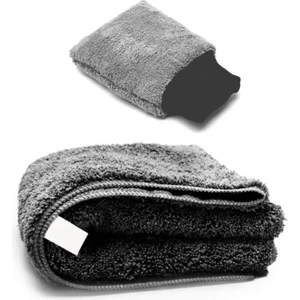 Mıcrofıber Gray Set-Ultra Kalın Süper Emici Kurulama Bezi 50X70CM ve Oto Yıkanma Eldiveni