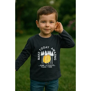 Erkek Çocuk %100 Pamuk Baskılı Uzun Kollu Tişört - Koyu Gri (3-4 Yaş 8-9 Yaş)