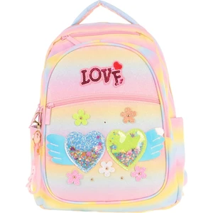 Kids Simli Kalp ve Çiçek Detaylı Kız Çocuk Dört Bölmeli Okul Çantası - L5213