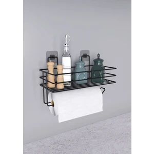 Viki House Vidalı Raflı Kağıt Rulo Havluluk Peçetelik Siyah Banyo Mutfak Düzenleyici Raf