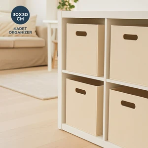 Krem Çok Amaçlı Keçe Organizer Dolap Içi Düzenleyici 4'lü Sepet Seti 30 x 30 cm