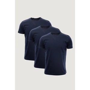 Slim Fit Dar Kesim Bisiklet Yaka  %100 Pamuk 3'lü T-Shirt Paketi Lacivert - Lacivert - Lacivert