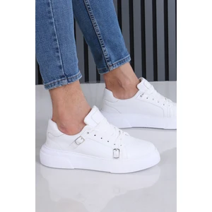 Beyaz Madrid Erkek Casual Spor Ayakkabı Çift Tokalı Ortopedik Tabanlı