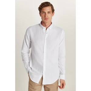 Slim Fit Uzun Kol Düğmeli Keten Erkek Gömlek