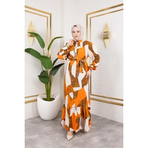 Kadın Kuşaklı Viskon Tesettür Elbise