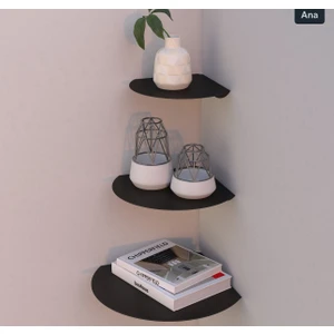 Oval Metal 3'lü Duvar Köşe Rafı – Modern Dekoratif Raf Seti | Kitaplık ve Aksesuar Rafı