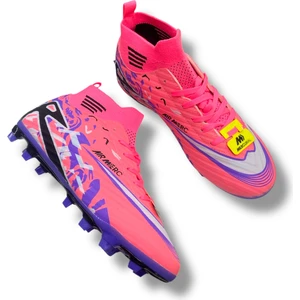 Çoraplı Unisex Krampon Halısaha & Çimsaha Ayakkabı Neon Pembe Desenli