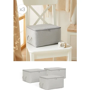 Ocean Home Textile 3 Adet Küçük Boy Gri Balıksırtı Baza Altı Valiz Bavul Düzenleyici Hurç 30 x 22 x 18 cm