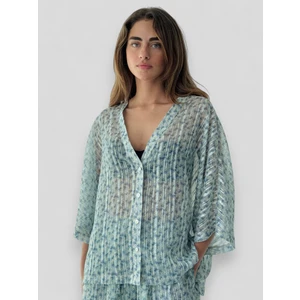 Tasarım V Yaka Şifon Kimono Gömlek Kadın Mint