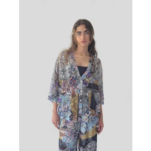 Tasarım V Yaka Şifon Kimono Gömlek Kadın Açık Mavi