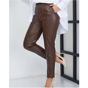 Kadın Beli Lastikli Deri Pantolon