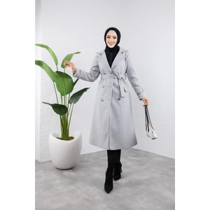 Kadın Kuşaklı Kaşe Kaban