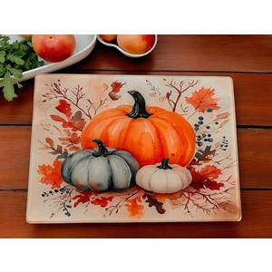 Temperli Cam Sebze Meyve Doğrama Kesme Tahtası, Kenarları Oval, Antibakteriyal Kabak Desenli 25X35CM 