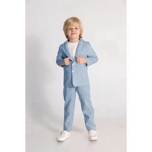 Yazlık 3 Parça Ceketli Keten Erkek Çocuk Takım