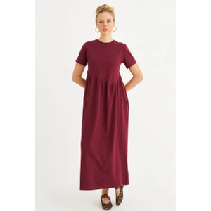 Kadın Bordo Asimetrik Dikişli Maxi Elbise MDMR440