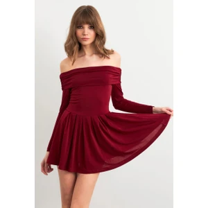 Kadın Bordo Madonna Yaka Midi Elbise MON1262