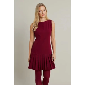 Kadın Bordo Etegi Pileli Mini Elbise FRY2265