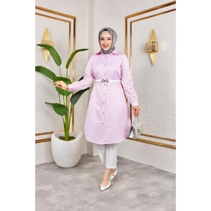 Kemerli Çizgili Keten gömlek