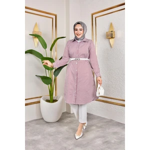 Kemerli Çizgili Keten gömlek