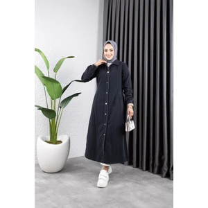 Kadın Cepli Düğmeli Denim Kot Trençkot