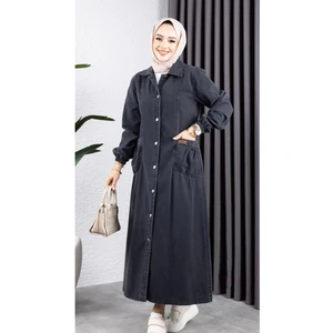 Kadın Düğmeli Cepli Yıkamalı Denim Kot Kap