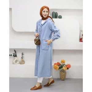 Kadın Cepli Düğmeli Denim Kot Kap