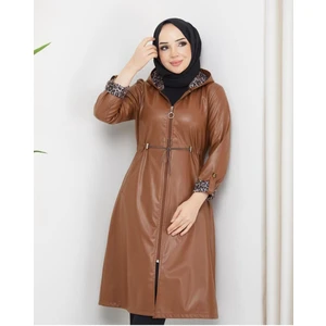 Kadın Deri Kapüşonlu Trençkot