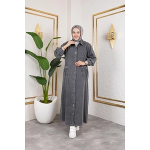 Kadın Düğmeli Cepli Kar Yıkamalı Denim Kot Kap