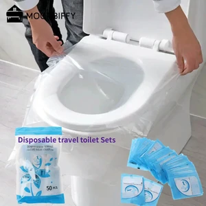 Tek Kullanımlık Klozet Kapağı Poşeti – 50 Adet Hijyenik Tuvalet Örtüsü, Seyahat ve Umumi Tuvalet Kullanımı İçin