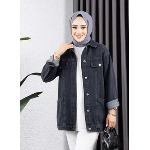 Kadın Cep Detaylı Denim Kot Ceket