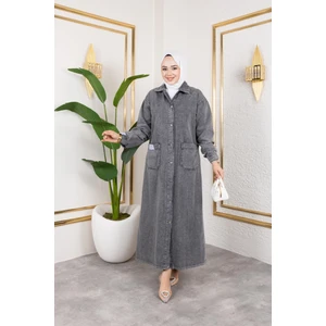 Düğmeli Uzun Kot Kap