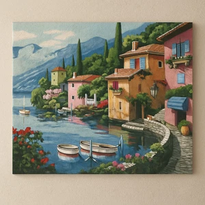 Sayılarla Boyama Tuval Seti Fırça Boya Dahil (Çıtalı) 40X50 cm -Göl Evi
