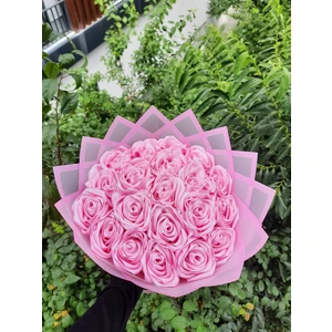 20 Li LED Işıklı Solmayan Gül Buketi Pembe Dışı Pembe