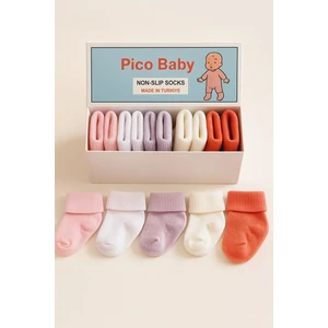 Organik Pamuk Unisex 5'li Kutulu Premium Yeni Doğan Bebek Çorabı