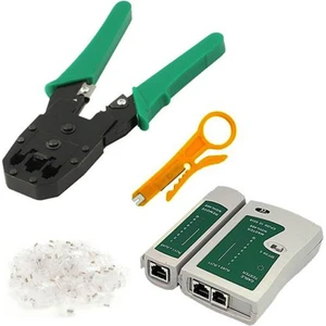 Network Internet Ethernet Seti RJ45 RJ11 Rj9 8P8C Sıkma Pensesi Cat5 Cat6 Çakma + Kablo Tester + 100 Adet RJ45 Konnektör Utp Jak Seti
