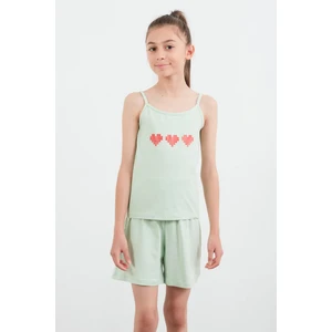 Kalp Baskılı Askılı Kız Çocuk Pijama Takımı