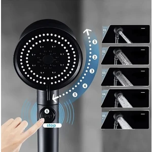 Turbo Fan Pervaneli 5 Fonksiyonlu Star Stop Su Tasarruflu Duş Başlığı  Siyah